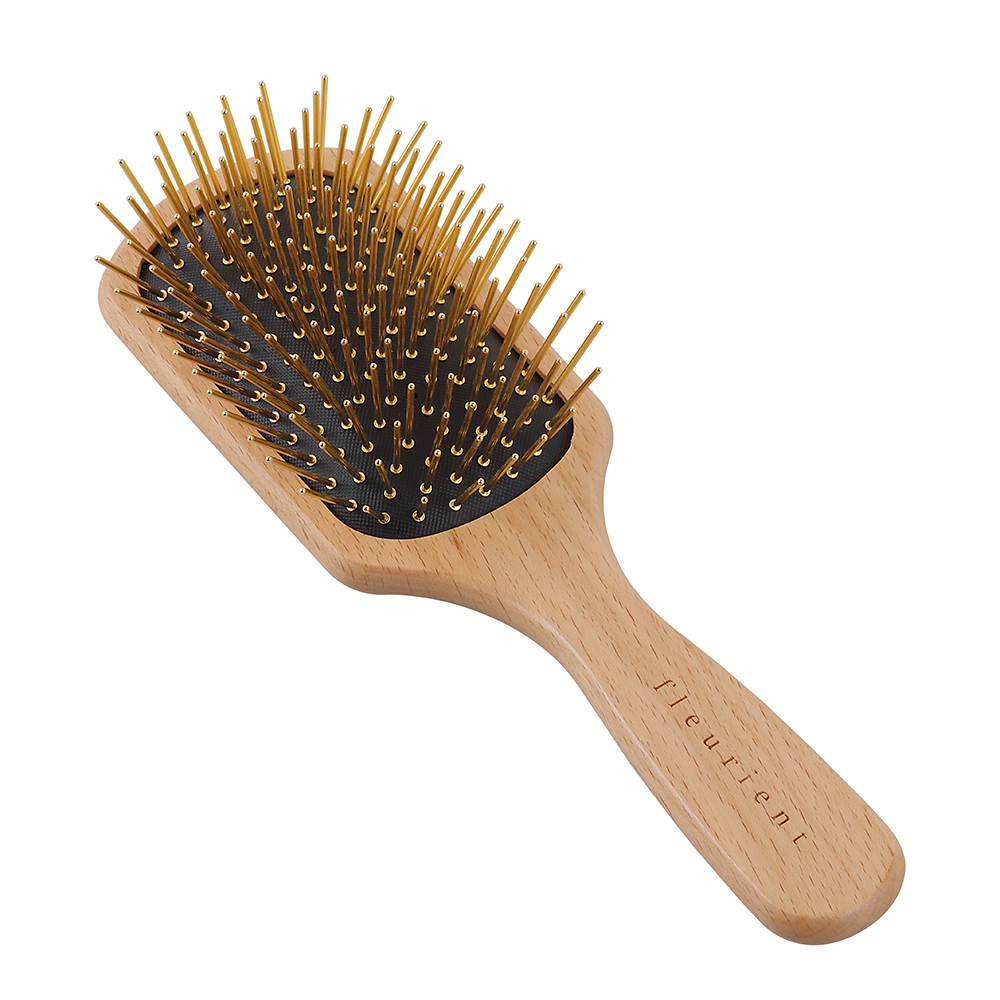 Fleurient Gold Nib Wooden Massage Hairbrush (with bag), , large