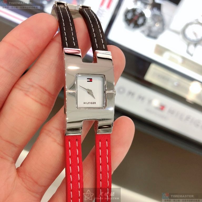 [星晴錶業]TommyHilfiger手錶,20mm, 34mm,TH00073白色錶面銀錶殼藍紅真皮皮革錶帶款, , large