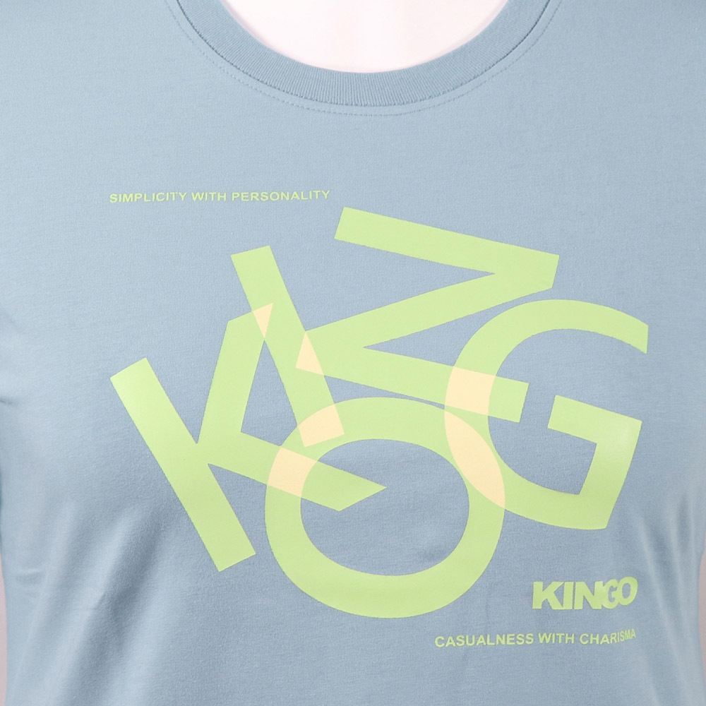 KINGO-大尺碼-女款 圓領T恤-灰藍-414141, , large