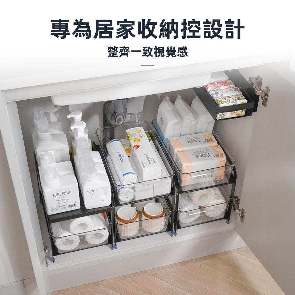 【上手家居】雙層廚房置物架 雙層黑色(廚下置物架/廚房收納/水槽置物架/廚下收納架), , large