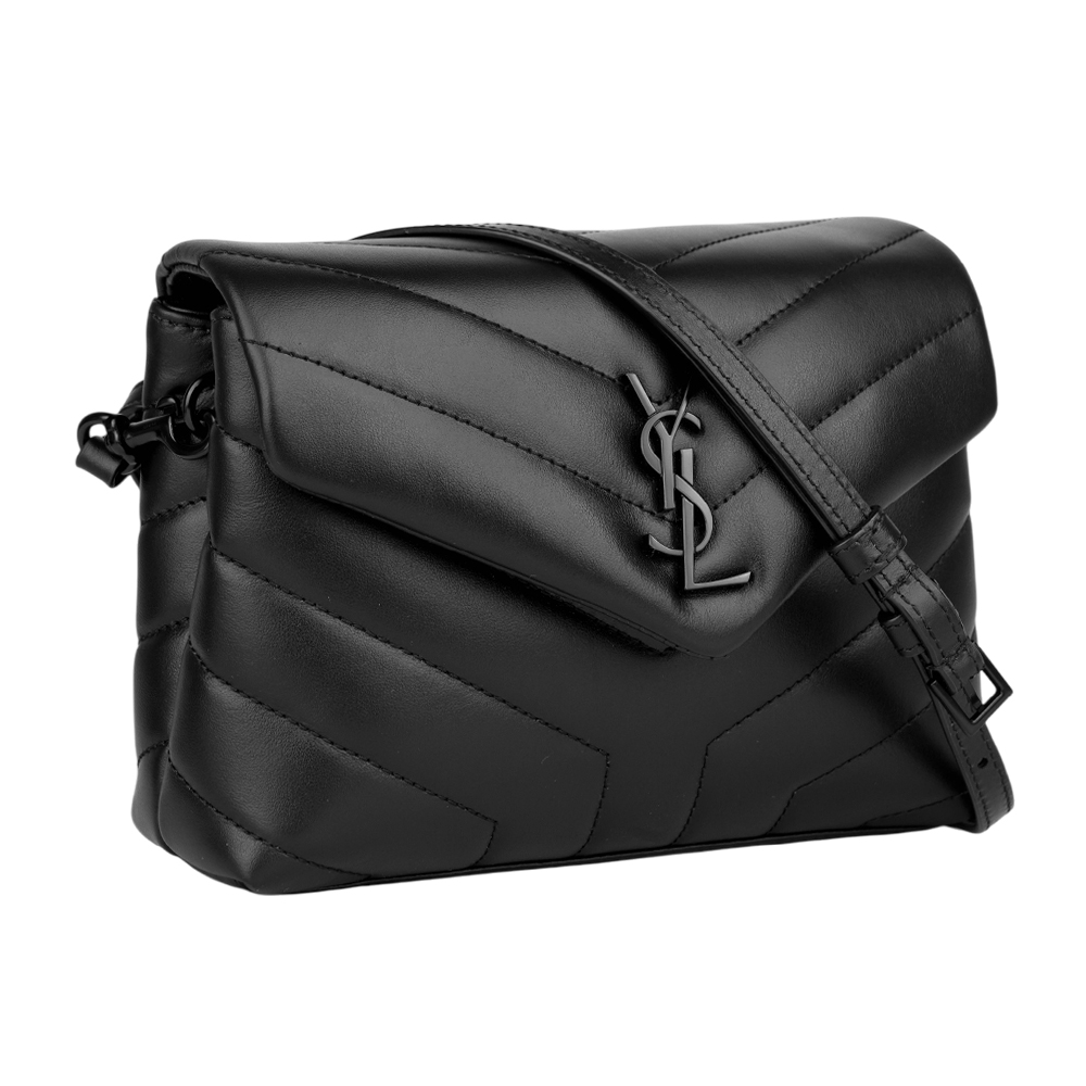 YSL Monogram Lou Lou 黑釦V紋小牛皮斜背包(MINI)/黑色, , large