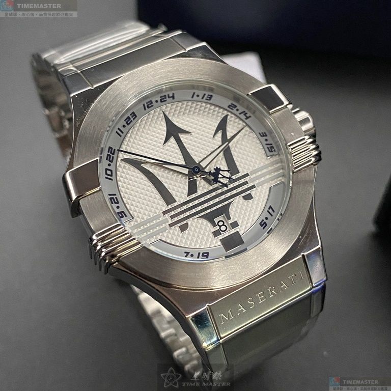 [星晴錶業]MASERATI手錶,42mm,R8853108002白色錶面銀錶殼銀色精鋼錶帶款, , large