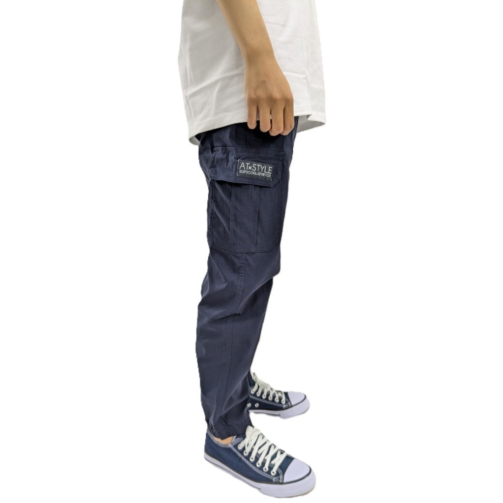 【億子洪】爆彈口袋工裝長褲 SGS認證通過 無拉鍊款 深藍束腳-4XL【P5】, , large