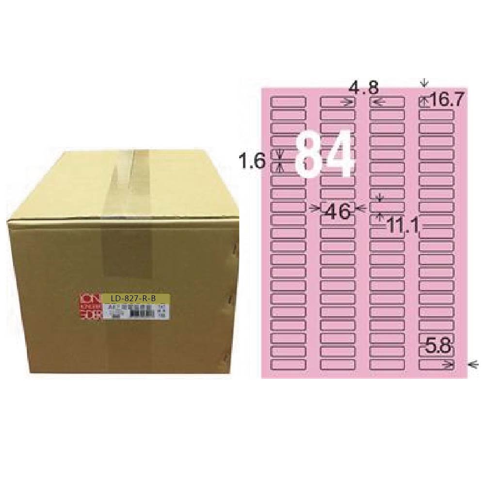 【龍德】LONGDER 三用電腦標籤 A4 84格 11.1*46mm 粉紅1000張/箱 LD-827-R-B(適用雷射、噴墨、影印), , large