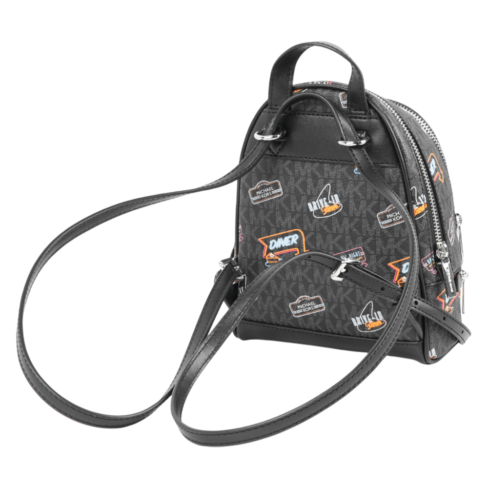 Michael Kors Rhea 銀字美式招牌圖案拉鍊迷你後背包(黑色), , large