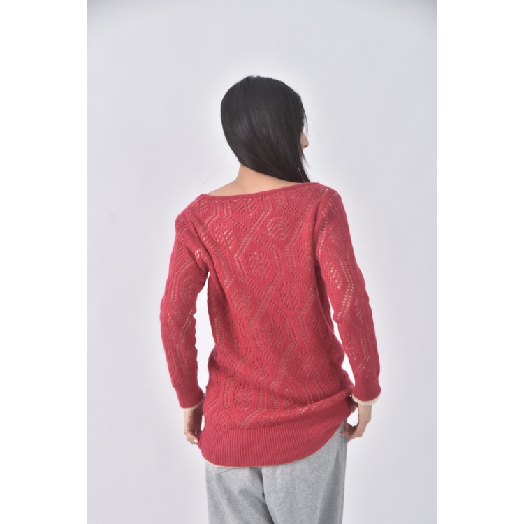 (M) 棉質假兩件粉色毛衣二手衣, , large