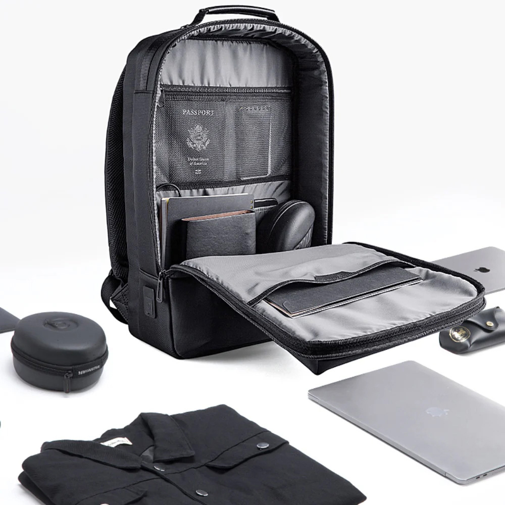 [杰鼎奧拉] KINGSONS｜極簡立體商務雙層後背包｜USB充電孔｜容納15.6吋筆電, , large