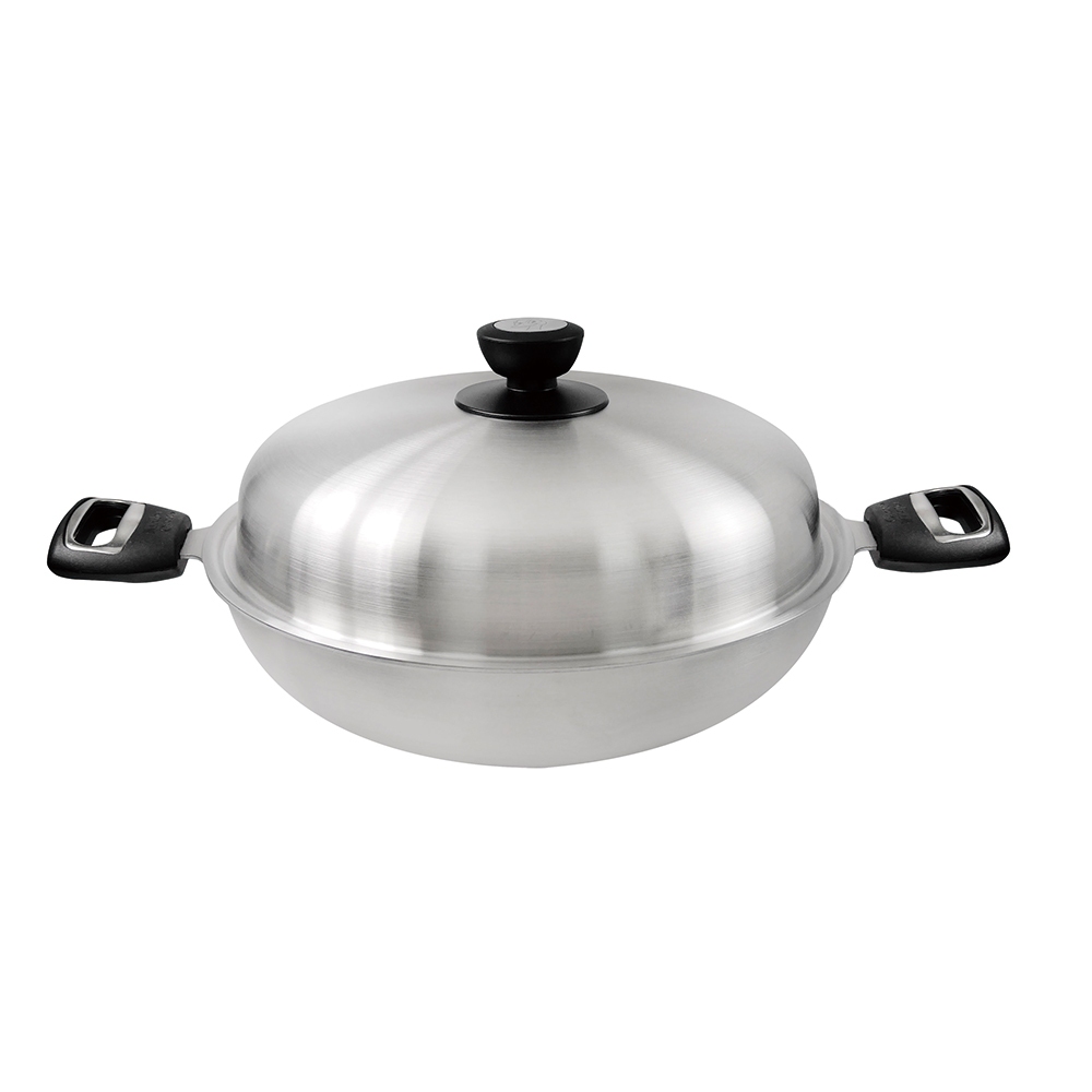 [American MotherGoose] Medical-grade 316 stainless steel Leo IH magnetic seven-layer composite gold wok 40cm + red and black silicone pan + free 316 cooking pot + food clip , , large