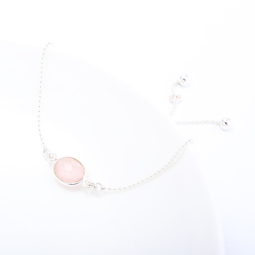【Angel & Me】Oval Rose quartz crystal pink simple bracelet Valentine Day, , large