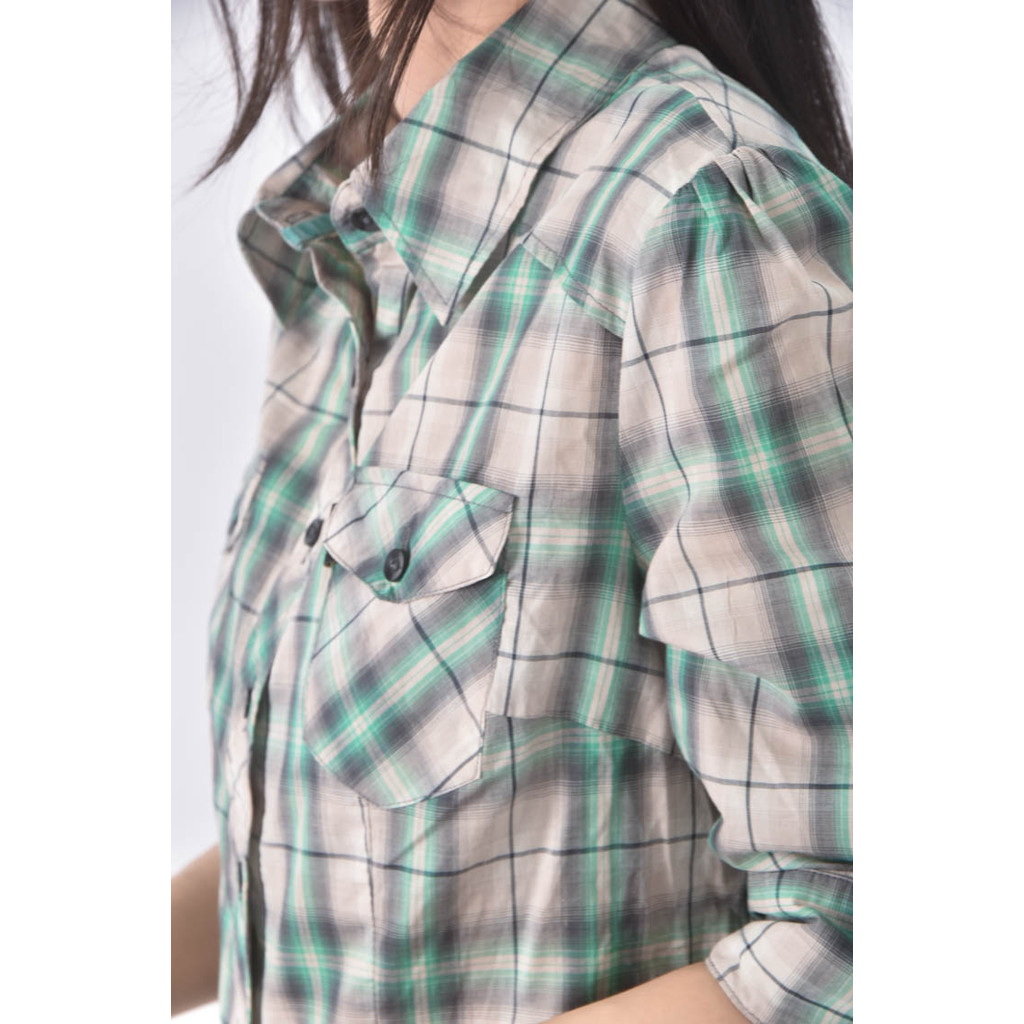 (M) et boite排扣綠色長袖上衣二手衣, , large