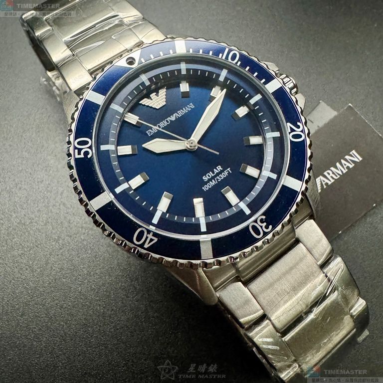 [星晴錶業]ARMANI手錶,42mm,AR00081寶藍色錶面銀錶殼銀色精鋼錶帶款, , large