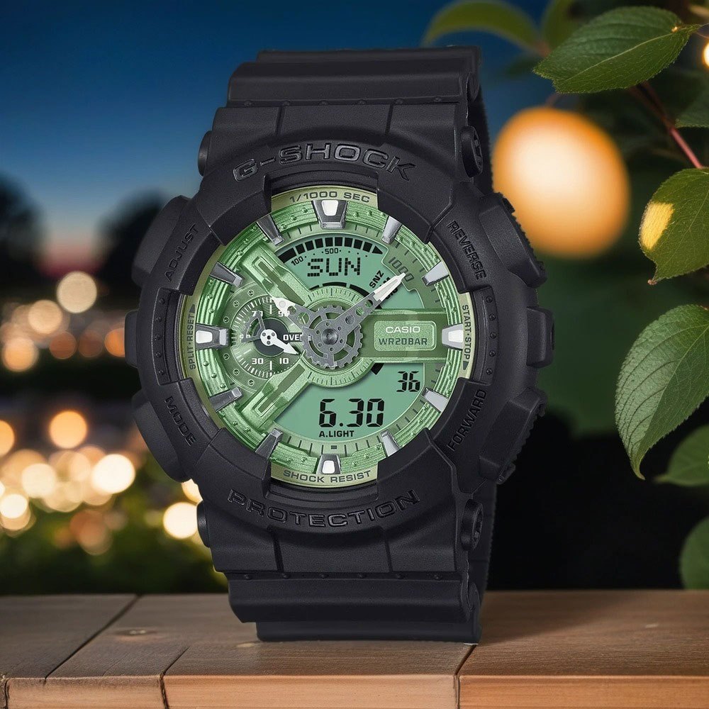 CASIO 卡西歐 G-SHOCK 鼠尾草綠色 雙顯運動手錶 GA-110CD-1A3, , large