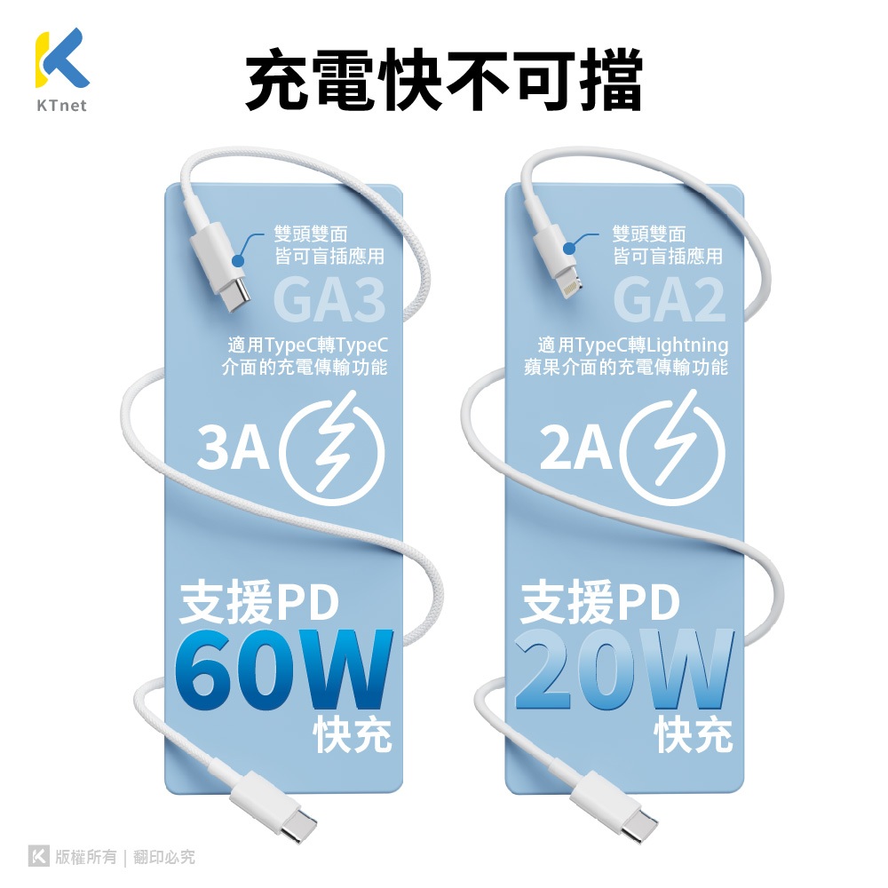 Ktnet GA2-CL2M Type-C to Lightning Charging Cable PD20W Fast Charging Resistant TPE Material (2M), , large
