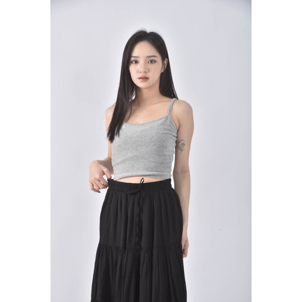 (S) monroe韓牌修身短版細肩帶灰色上衣二手衣, , large