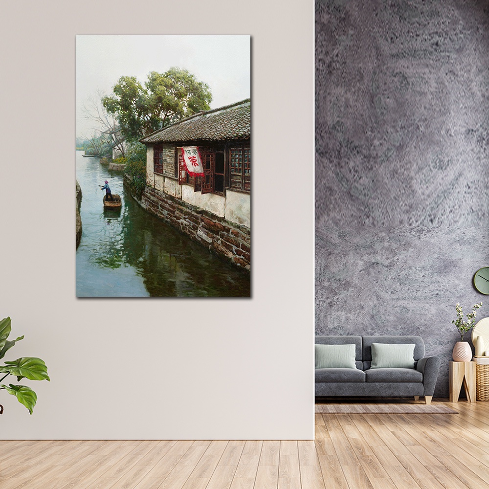 【御畫房】江南水鄉 國家一級畫師手繪油畫60×90cm(VF-29), , large