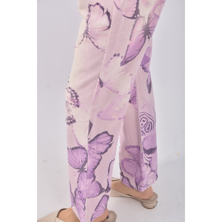 (XL) anita su丹寧牛仔質感棉質蝴蝶純棉紫色長褲二手衣, , large