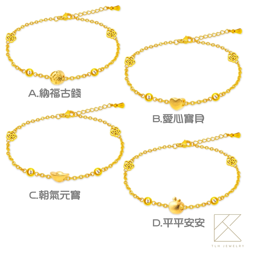 【TLH】黃金墜手鍊 純金999 多選 山茶花雙鑽 約重0.03錢±0.01, , large