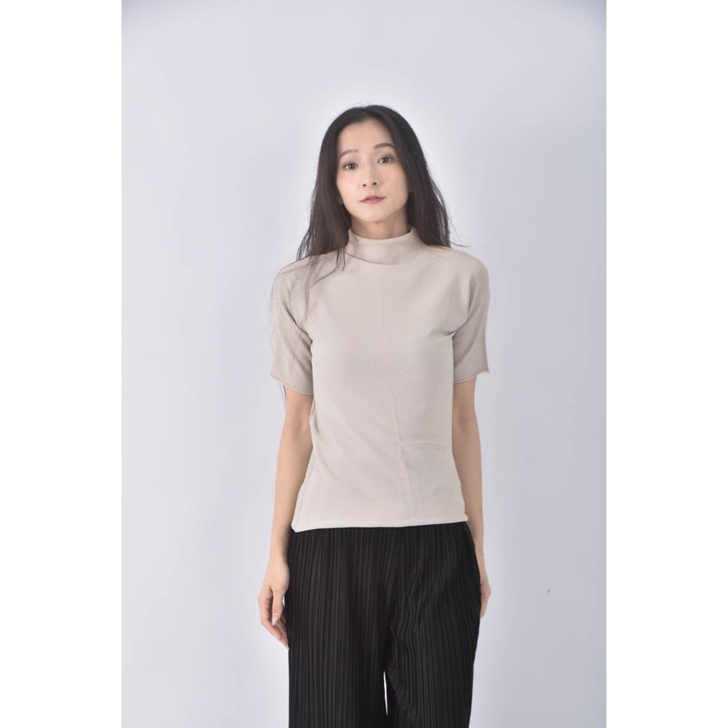 (XS（含）以下) 高領棕色短袖上衣二手衣, , large