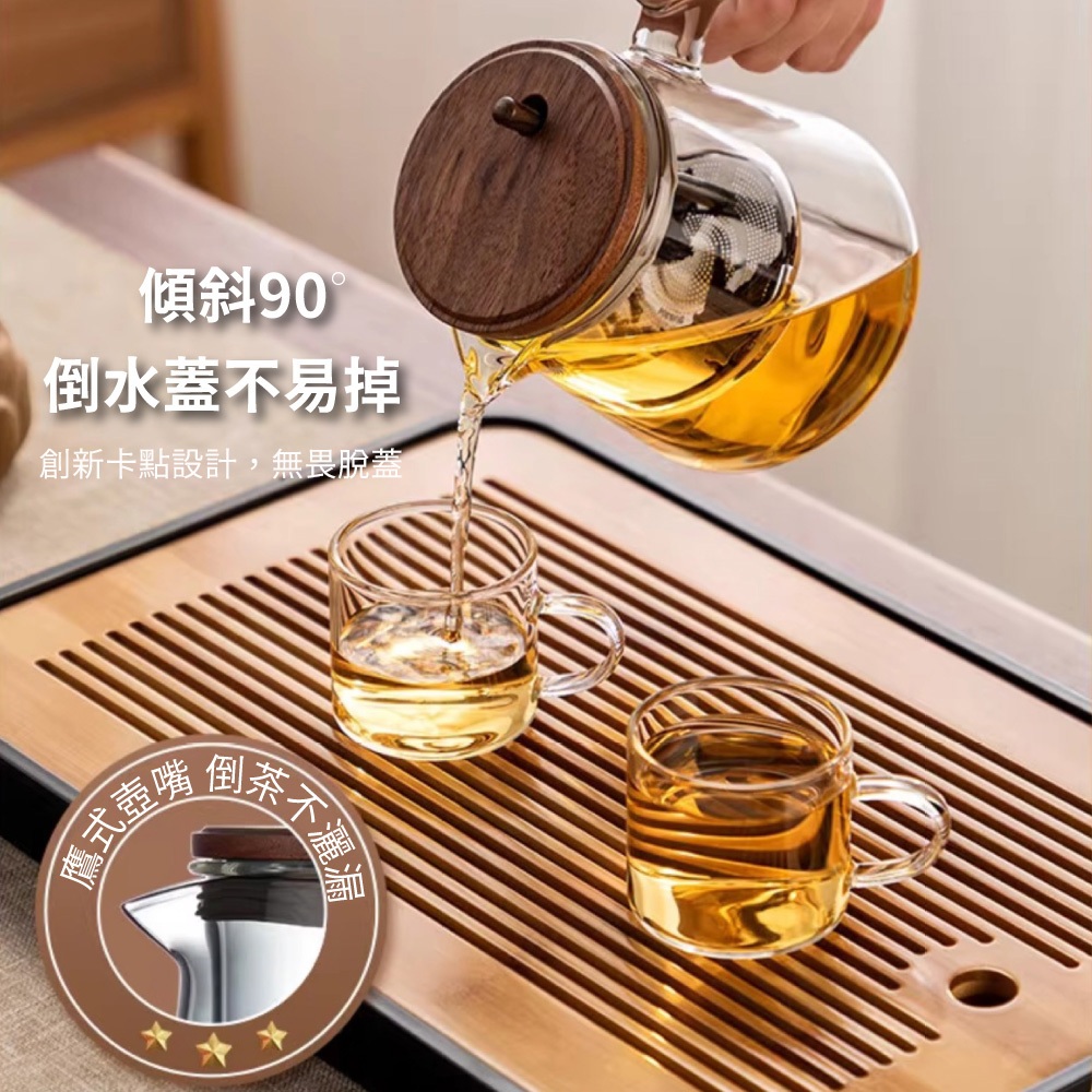 【APEX】胡桃木高硼矽玻璃飄逸壺900ml 透明, , large