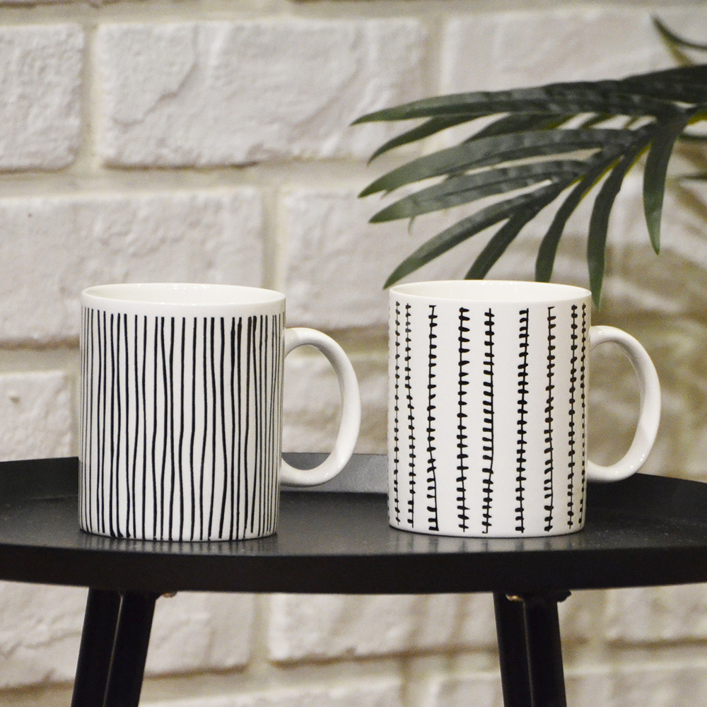 2-Piece Ceramic Mug Set with Line Pattern, , large