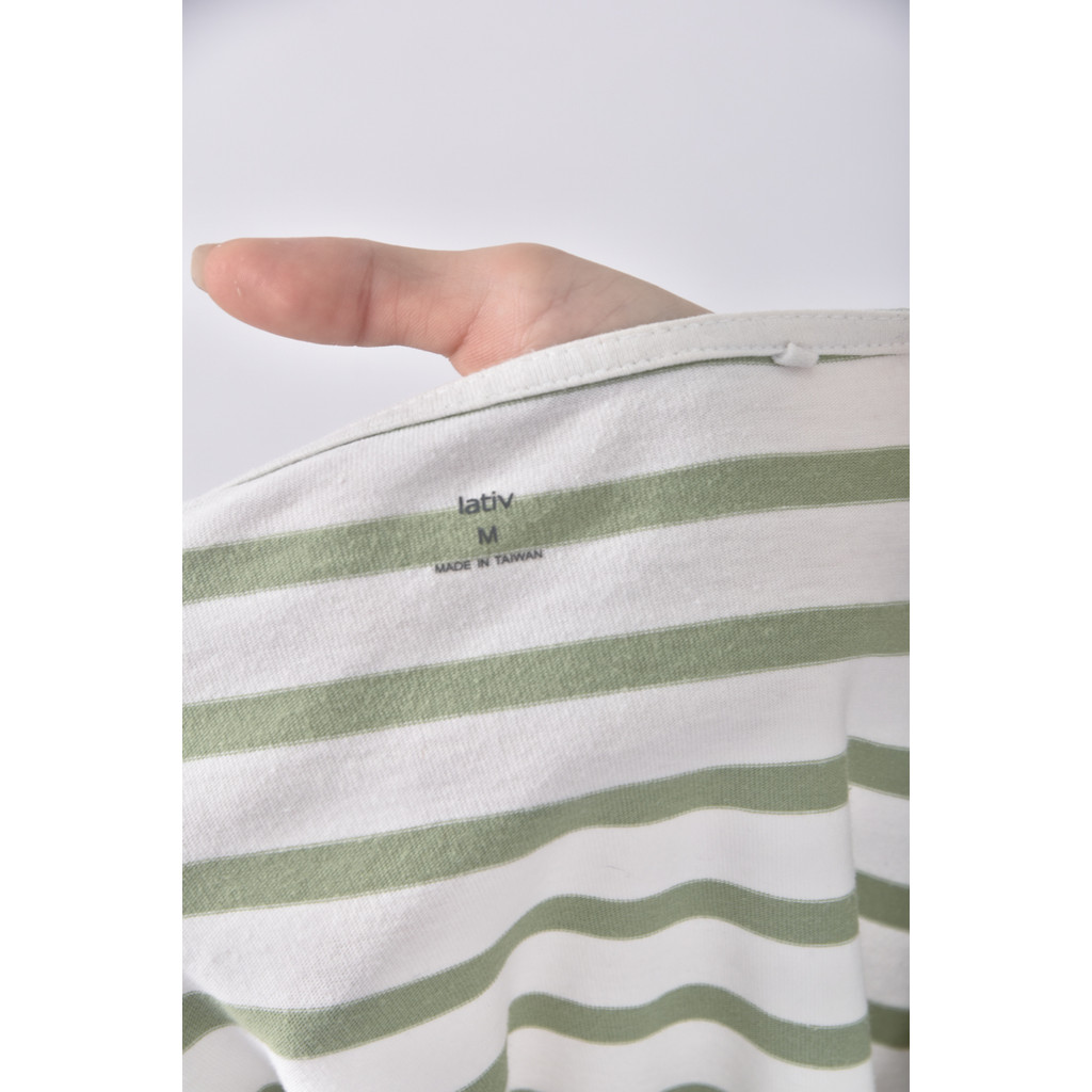 (S) lativ條紋綠色短袖上衣二手衣, , large