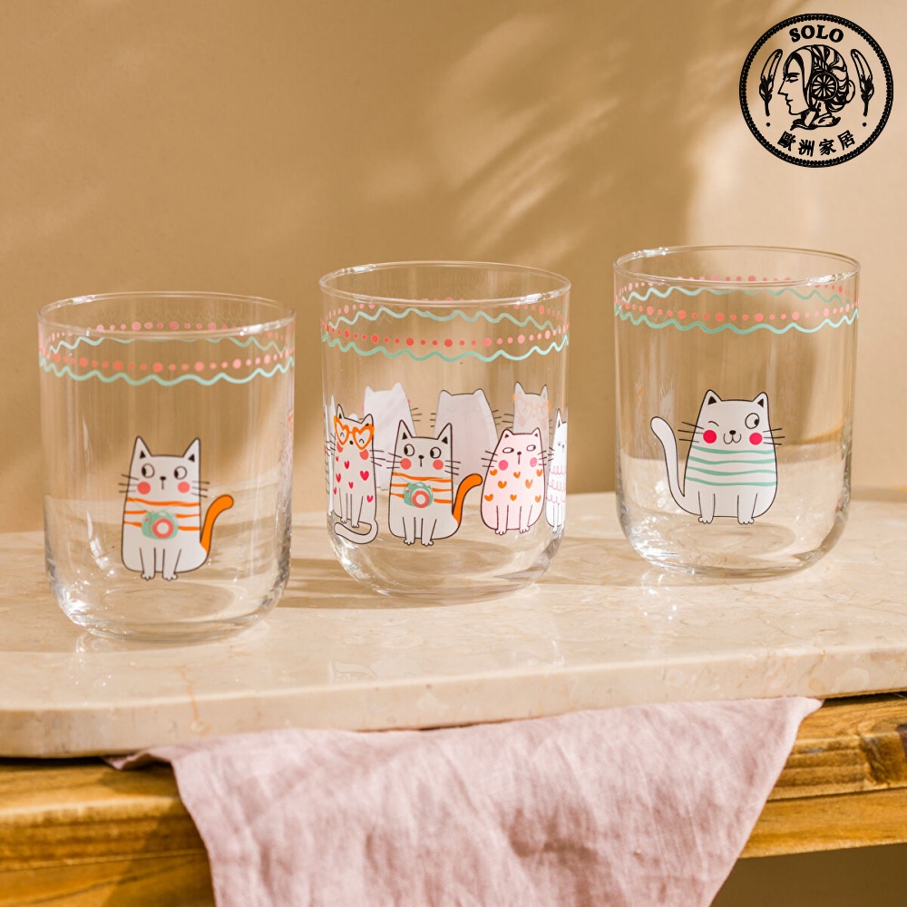 【SOLO Vintage】LCW Home 350ml Cute Cat Glass Cup Set Made in Turkey, , large