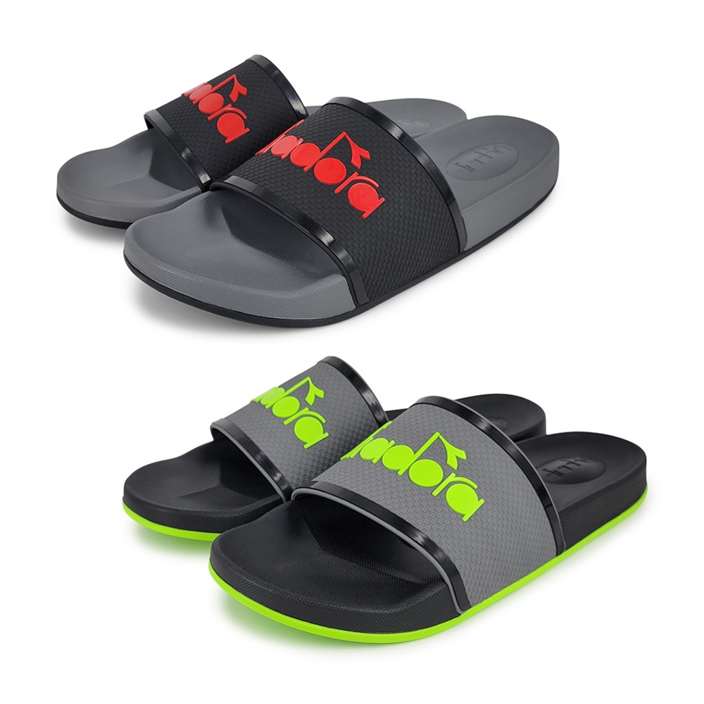 DIADORA迪亞多那 防水止滑運動拖鞋 男鞋 休閒 不吸汗 柔軟 吸衝 舒壓 足弓支撐 耐穿 耐磨 止滑 灰紅 黑綠, , large