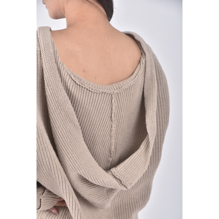 (F) 質感連帽杏色毛衣二手衣, , large