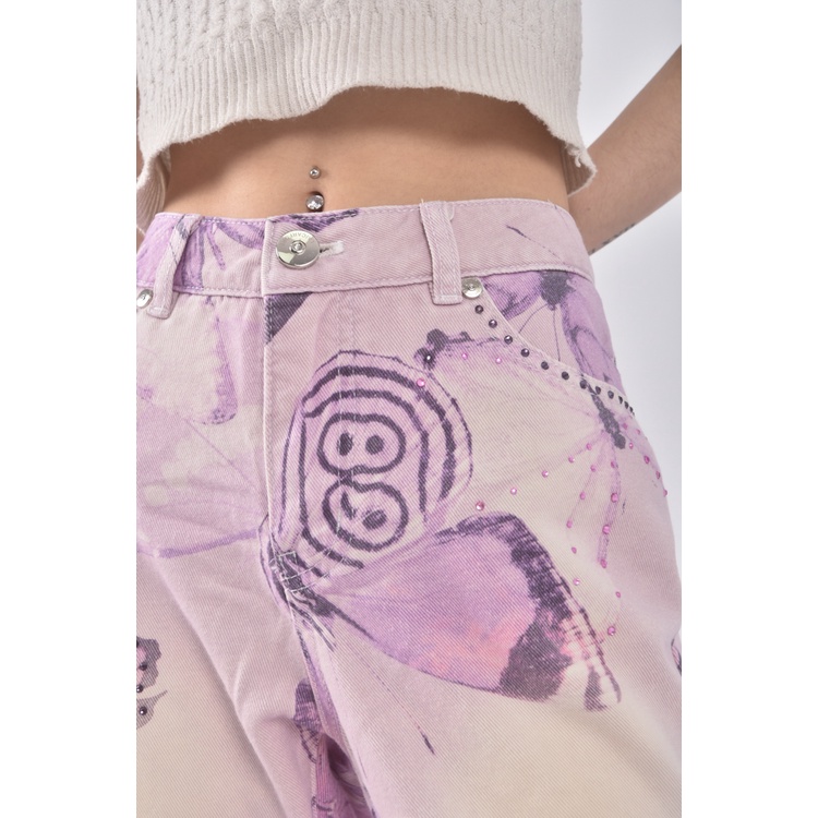 (XL) anita su丹寧牛仔質感棉質蝴蝶純棉紫色長褲二手衣, , large