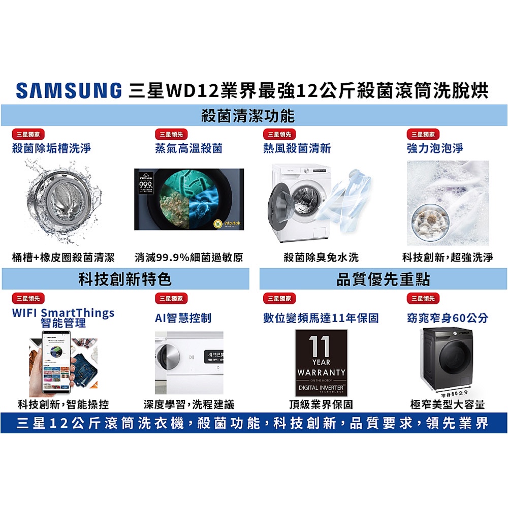 SAMSUNG 三星 洗12 烘8KG AI智能衣管家 蒸洗脫烘滾筒洗衣機 鉻鐵灰 WD12T504DBN, , large