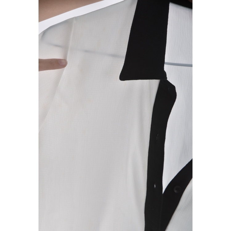 (S) mercci22拼接棉領白色襯衫上衣二手衣, , large