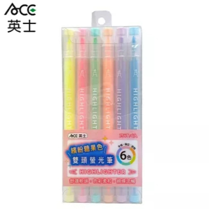 英士ACE 754T 繽紛糖果色雙頭螢光筆 (6色組), , large