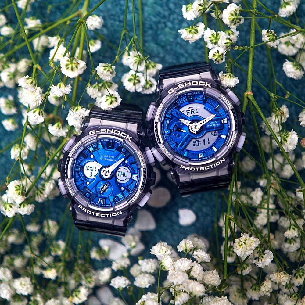 CASIO 卡西歐 G-SHOCK 冰藍 半透明雙顯手錶 GMA-S120TB-8A, , large