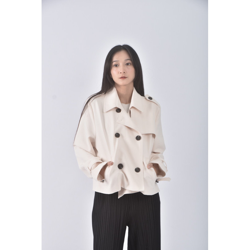 (M) stitch snap韓牌質感風衣杏色外套二手衣, , large