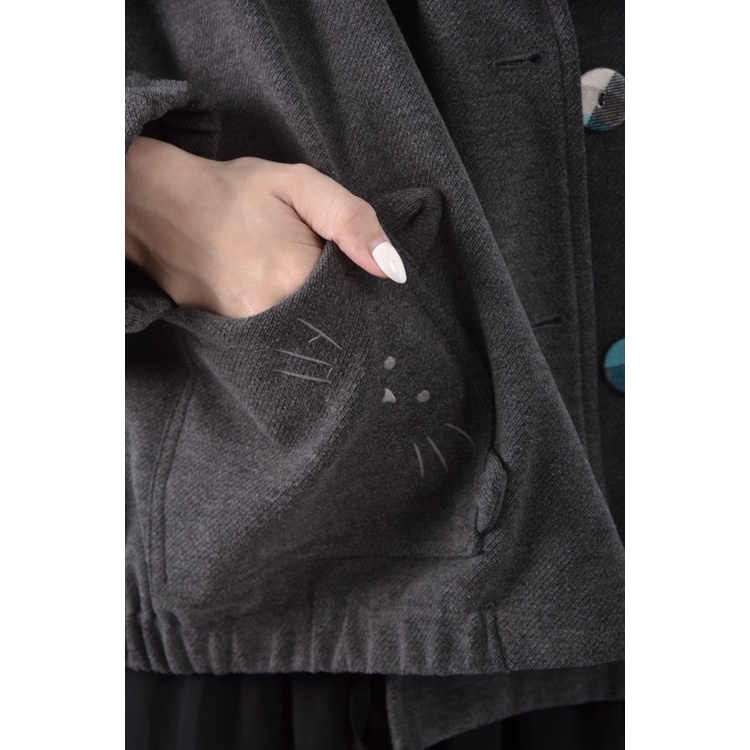 (M) hyappy質感貓貓灰色外套二手衣, , large