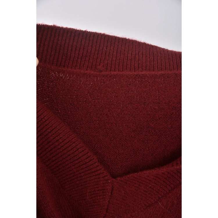 (F) 【智恩私服】質感V領紅色長袖上衣二手衣, , large