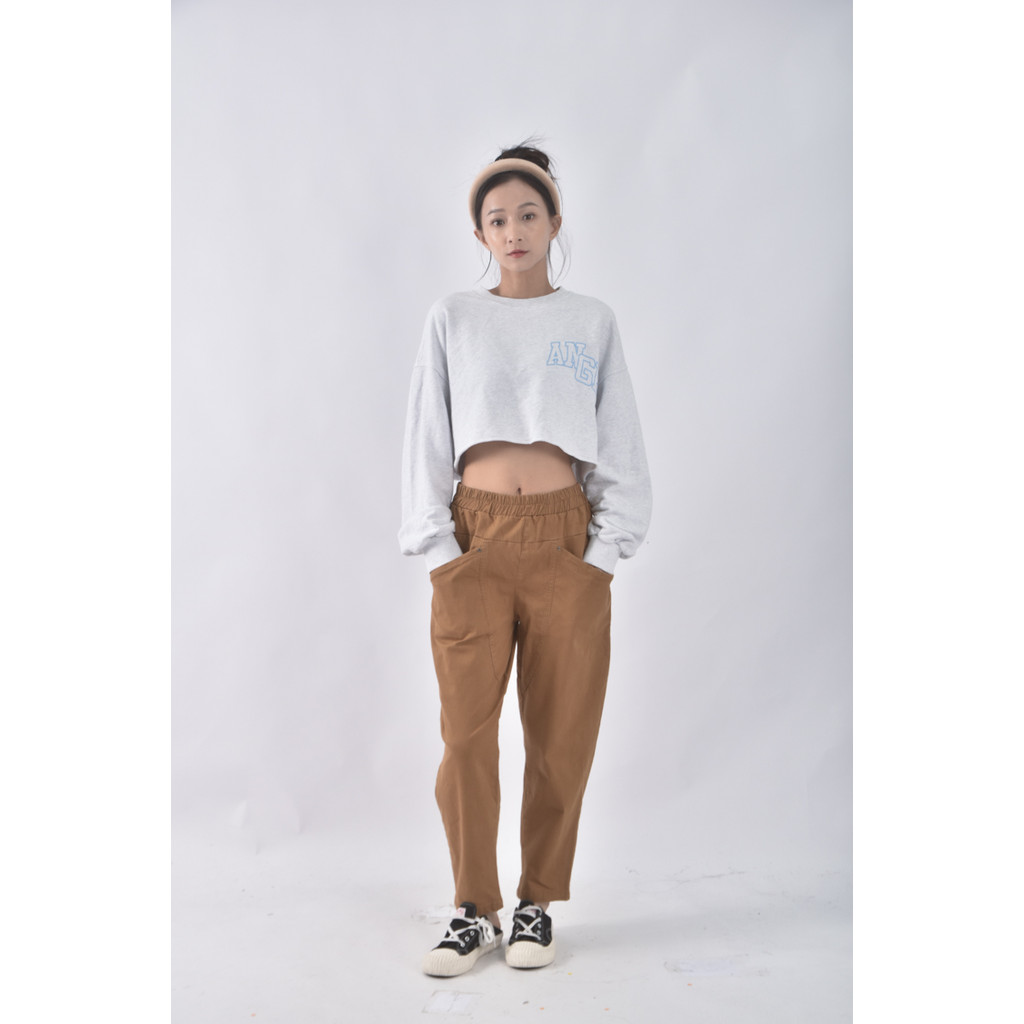 (L) 高腰質感素面棕色長褲二手衣, , large