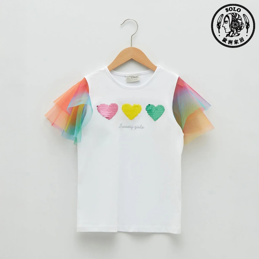 【SOLO Vintage】LCW Girls Sweetheart Rainbow Love T-Shirt Made in Turkey 3-4y, , large