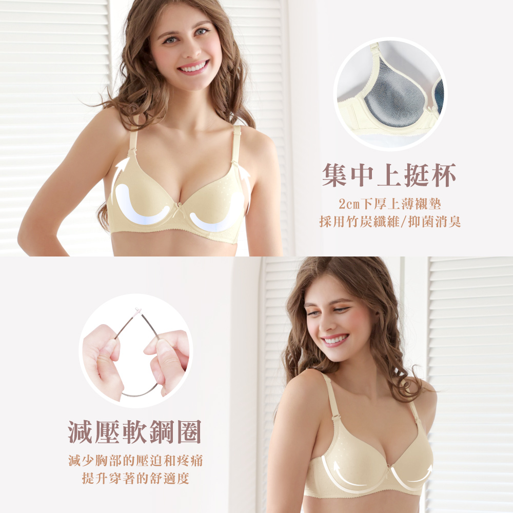 【Clany可蘭霓】台灣製軟鋼圈QQ可頌杯竹炭抑菌內衣 8065-71 柚香黃, , large