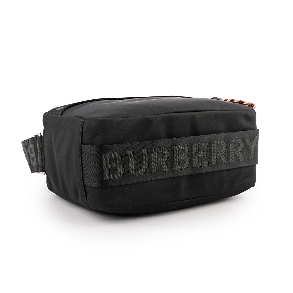BURBERRY Logo細節緹花編織拉鍊斜背包/黑色, , large
