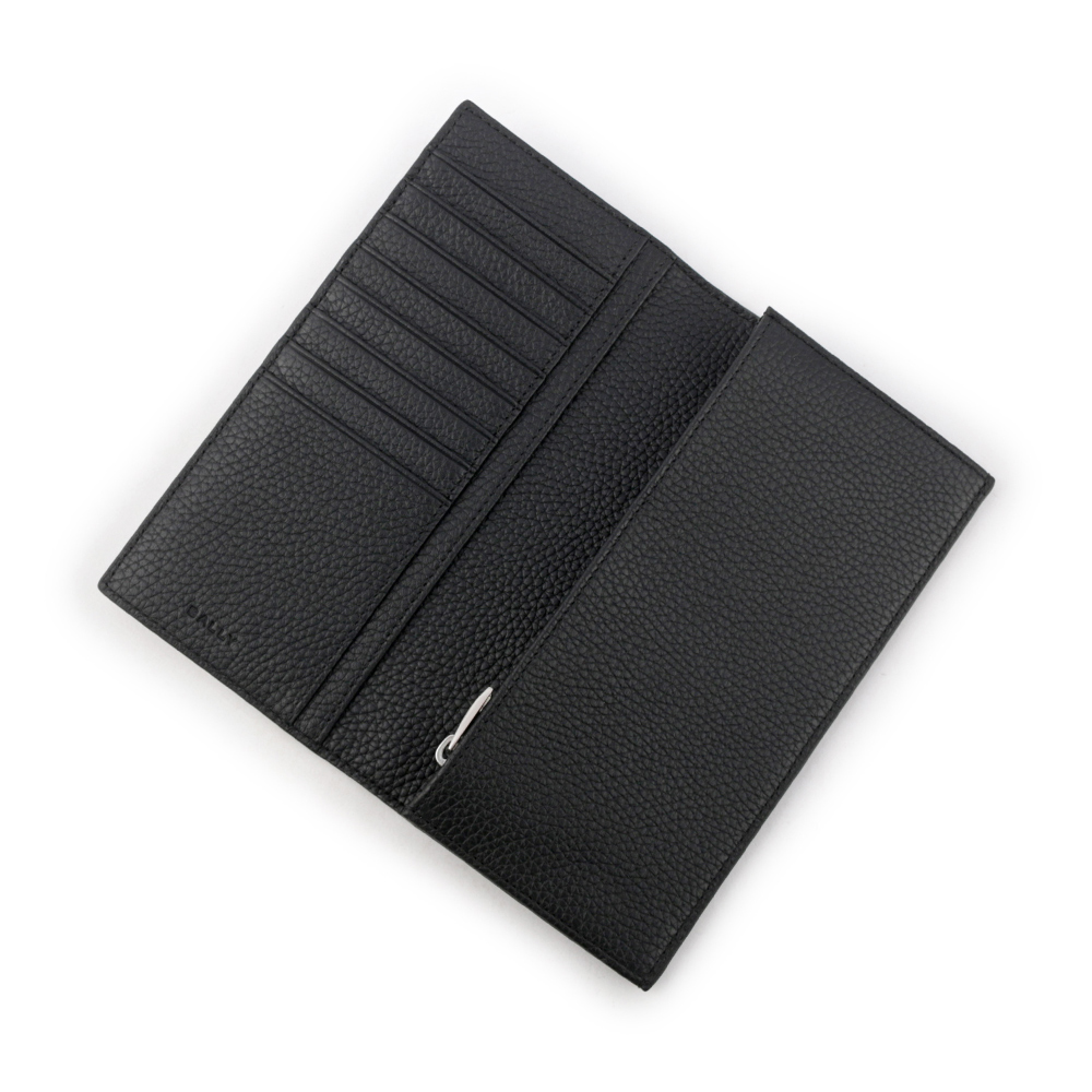 BALLY Ribbon 紅白條紋牛皮對開長夾/黑色, , large