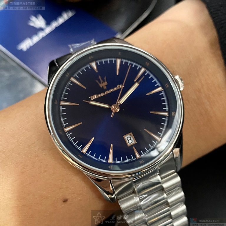 [星晴錶業]MASERATI手錶,46mm,R8853146002寶藍色錶面銀錶殼銀色精鋼錶帶款, , large