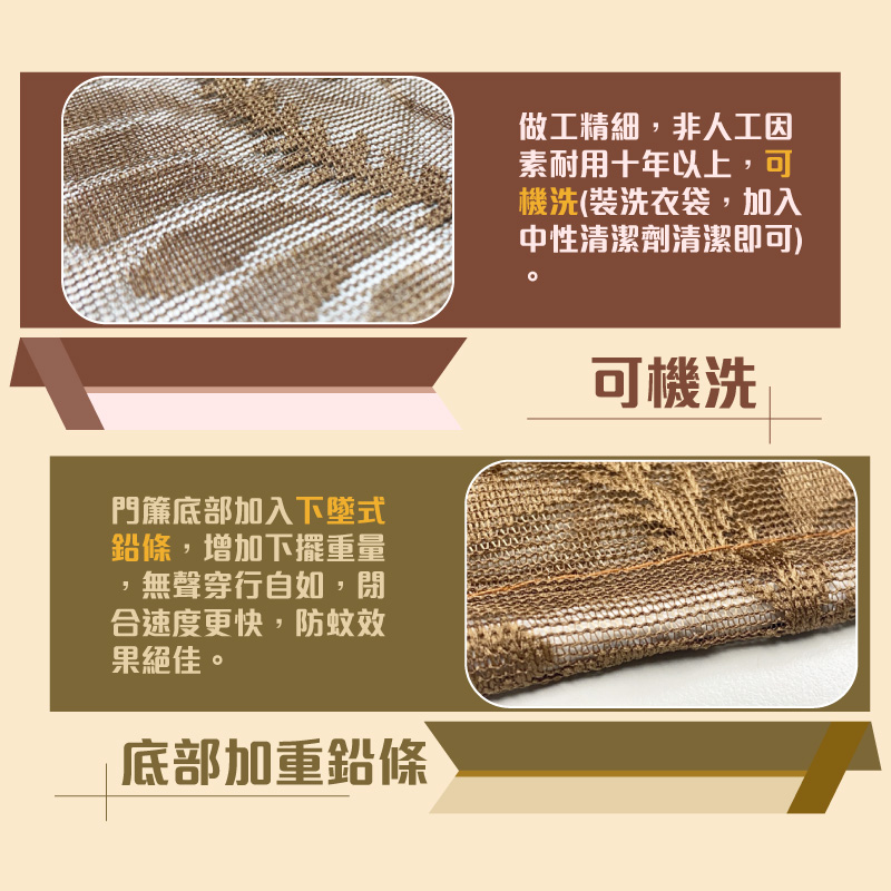 【G+居家】透氣紗防蚊門簾贈伸縮桿-富貴花語咖啡色, , large