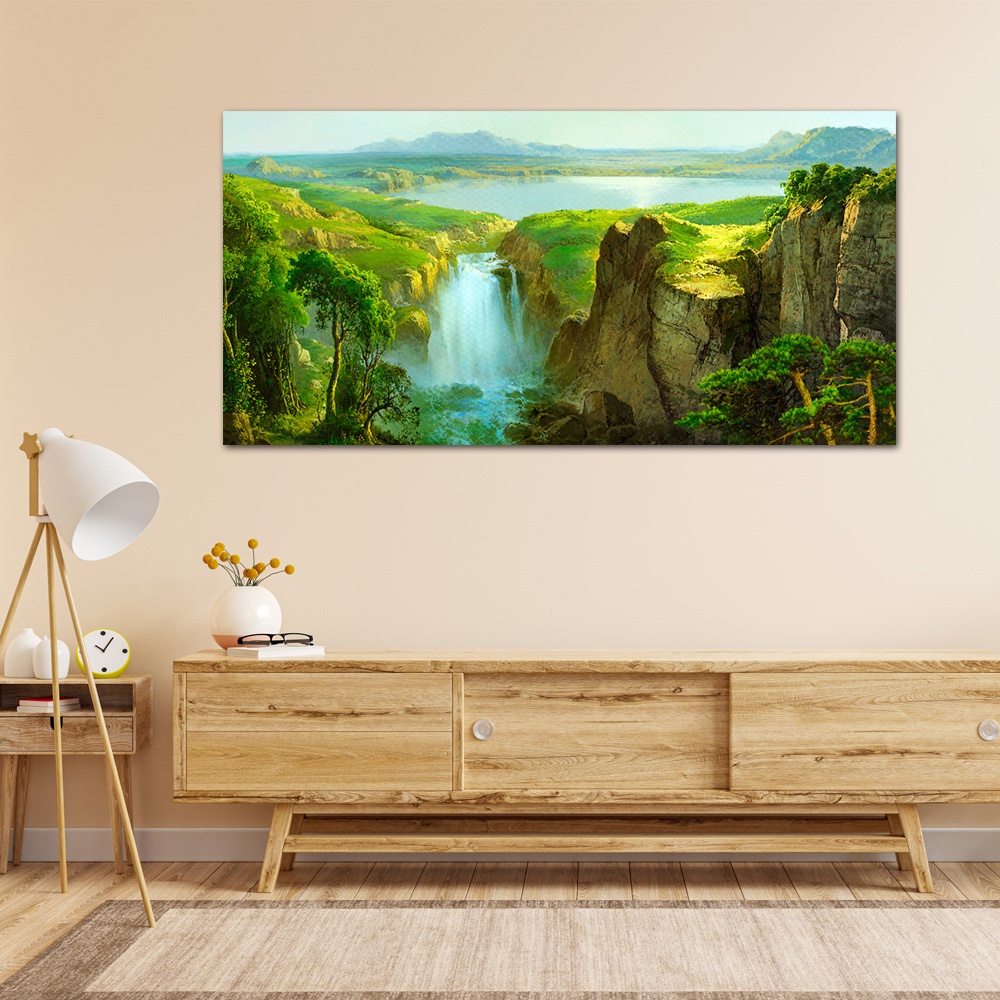 【御畫房】天瀑 國家一級畫師手繪油畫60×120cm(VF-136), , large