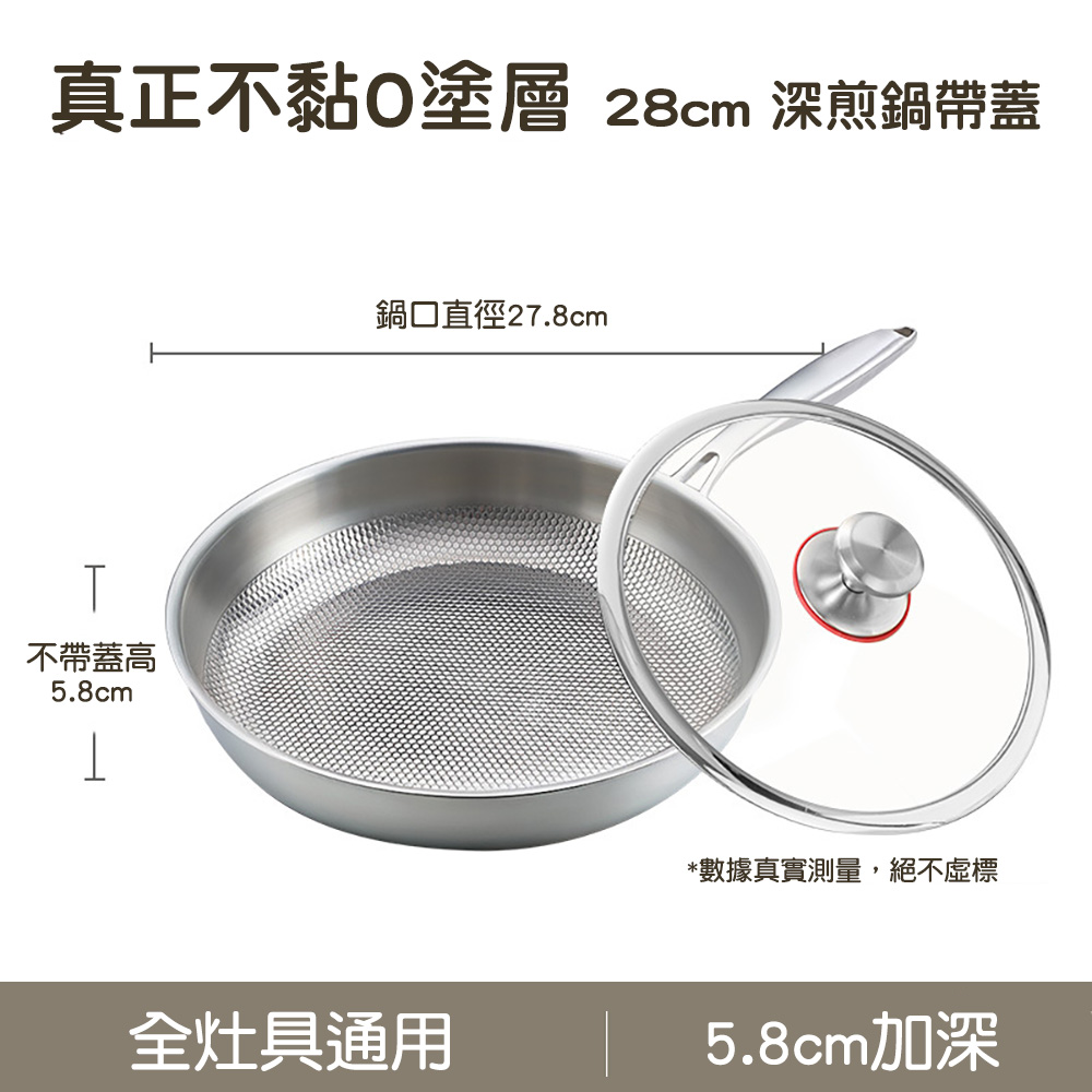 【CITY STAR】鈦316不鏽鋼28cm無塗層蜂窩平底煎鍋, , large