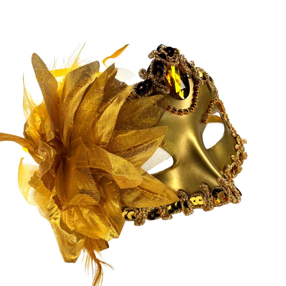 摩達客萬聖★Cosplay派對裝扮變裝★威尼斯寶石花朵造型金色面具, , large