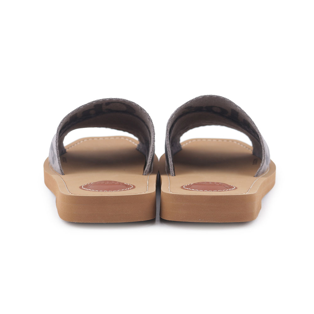 CHLOE' WOODY FLAT MULE 亞麻平底拖鞋36/象灰色, , large