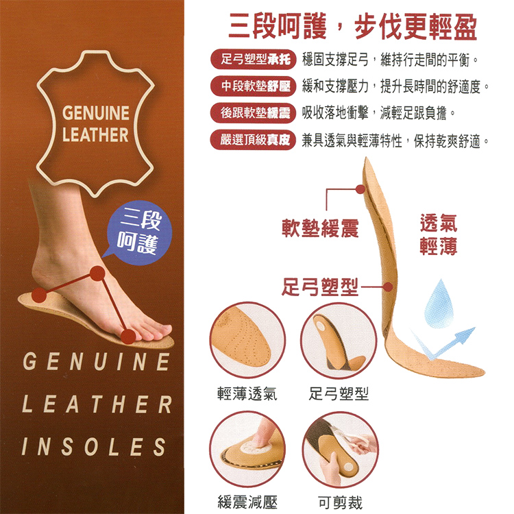 真皮塑型足弓鞋墊-2雙, , large