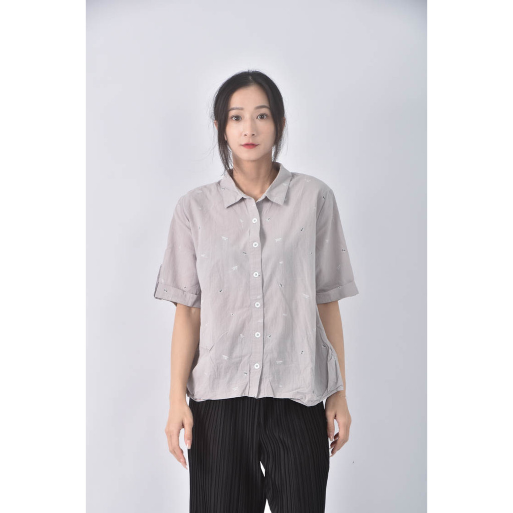 (XL) darlo棉質小圖灰色短袖上衣二手衣, , large