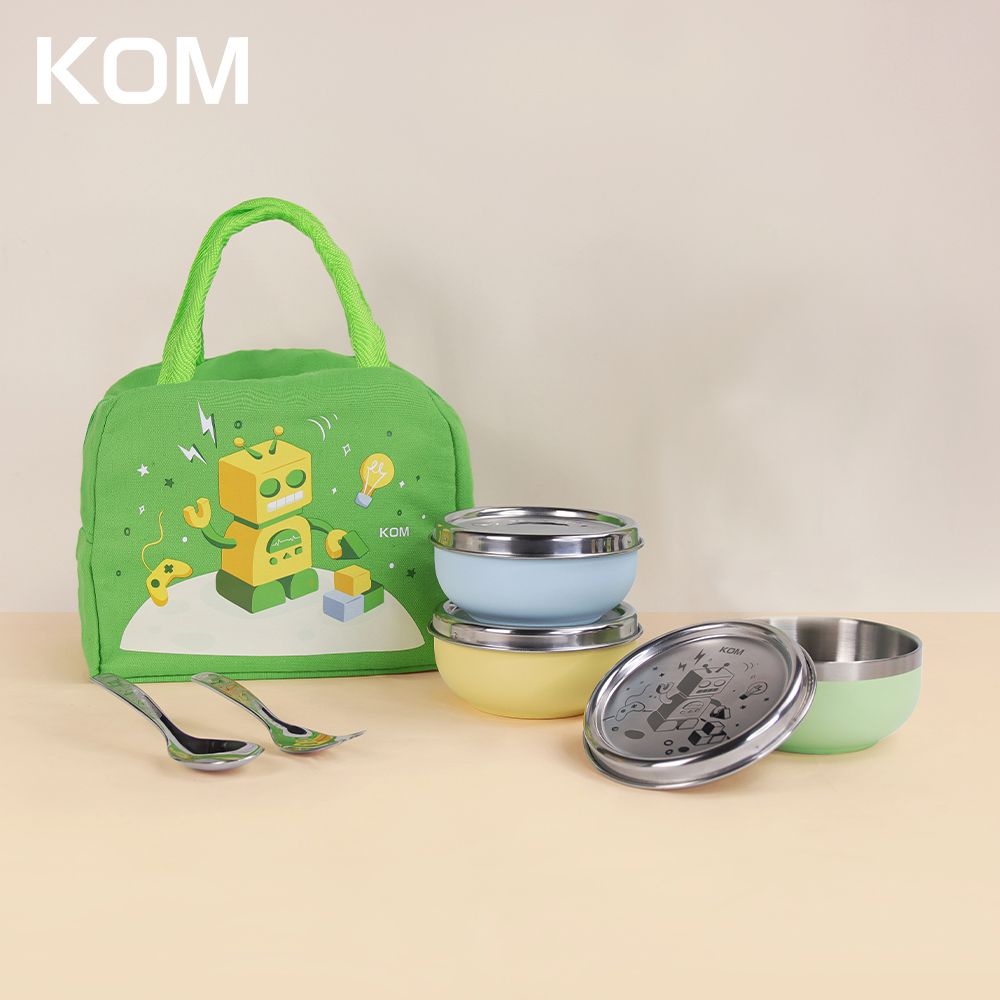 【KOM】夢想系列 磨砂316不鏽鋼兒童隔熱碗 三款各一入組 贈便當袋(幼兒園指定/圓匙升級), , large